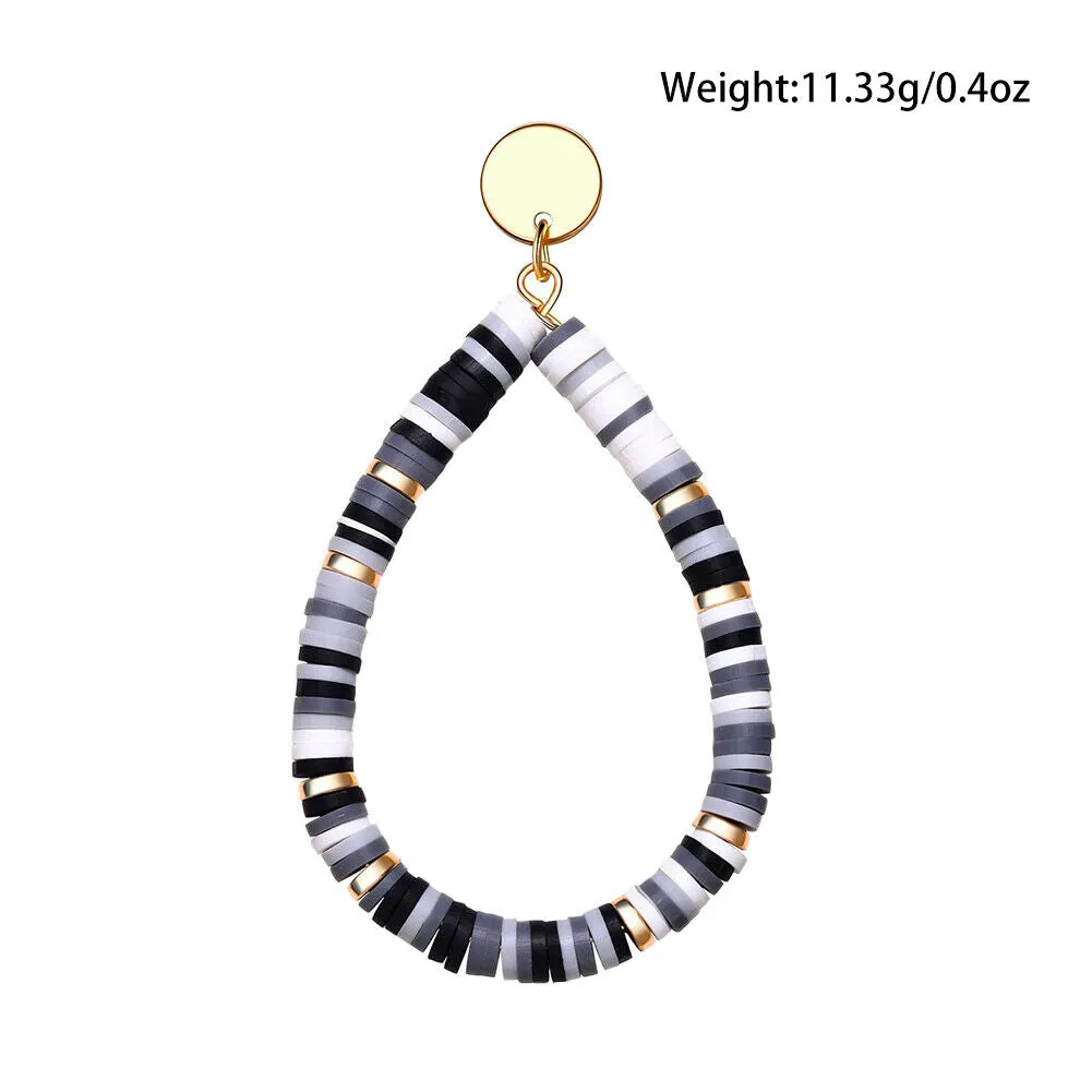 US 1-2Pairs Women Heishi Drop Earring Rainbow Vinyl Disc Bead Dangle Lightweight