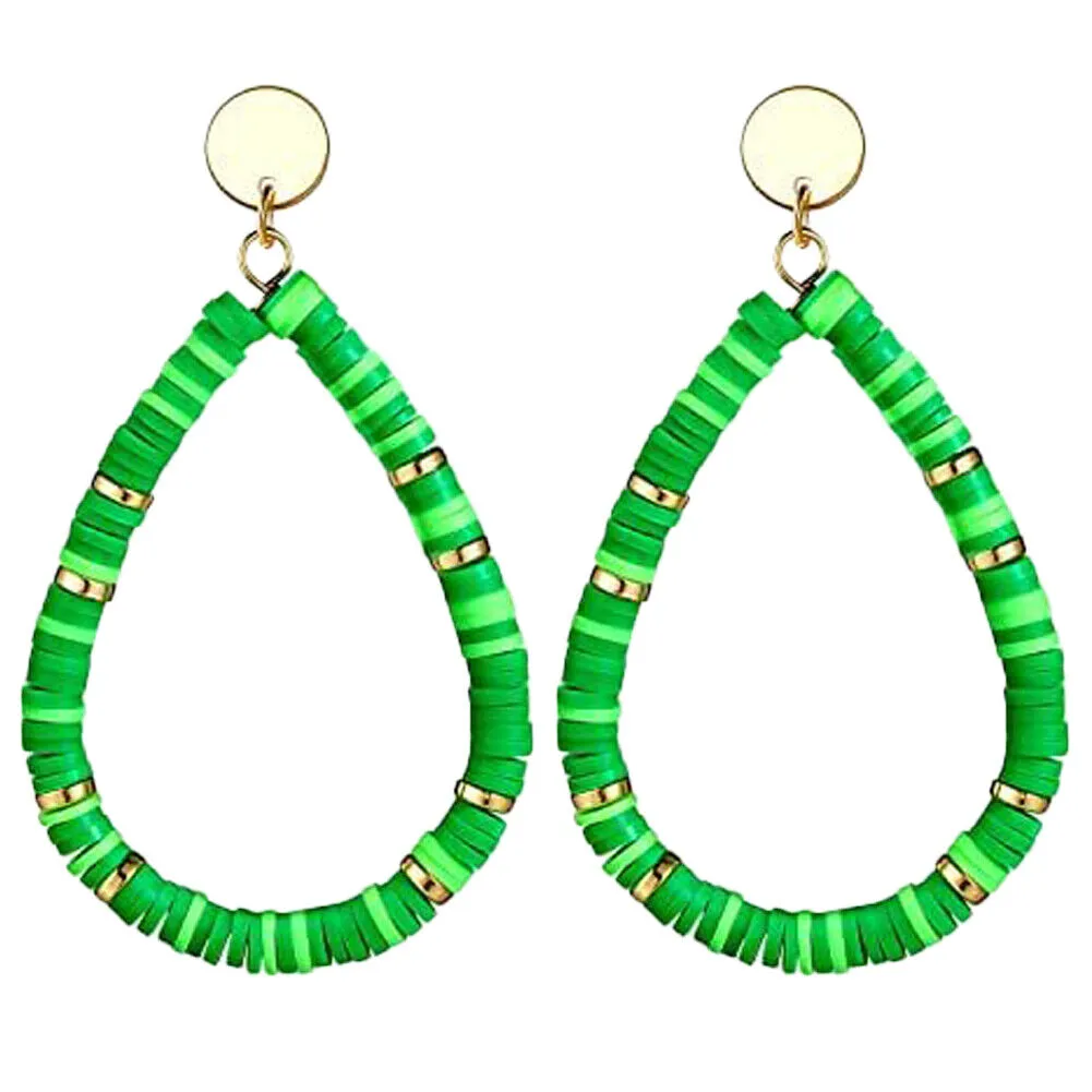 US 1-2Pairs Women Heishi Drop Earring Rainbow Vinyl Disc Bead Dangle Lightweight