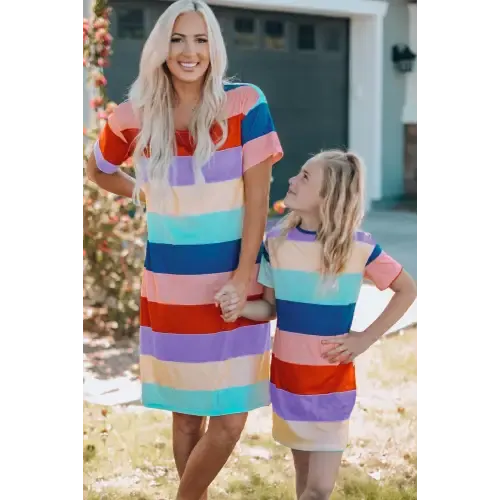 Vibrant Color Block Side Slit Mini Dress for Effortless Style