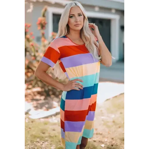 Vibrant Color Block Side Slit Mini Dress for Effortless Style