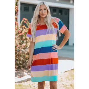 Vibrant Color Block Side Slit Mini Dress for Effortless Style