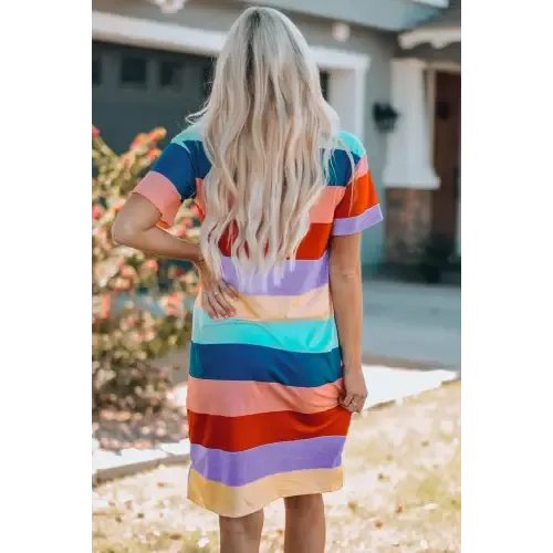 Vibrant Color Block Side Slit Mini Dress for Effortless Style