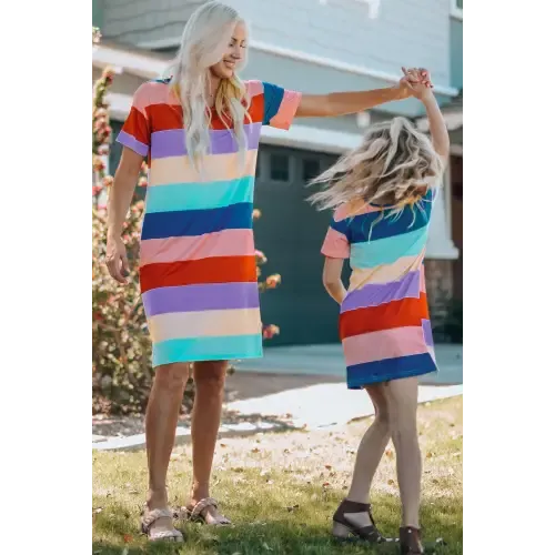 Vibrant Color Block Side Slit Mini Dress for Effortless Style