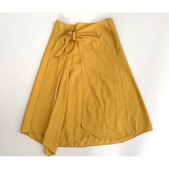 Vince Skirt 10 Side-Buckle Drape A-Line Midi Yellow Viscose Stretch Casual