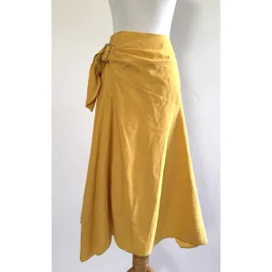 Vince Skirt 10 Side-Buckle Drape A-Line Midi Yellow Viscose Stretch Casual