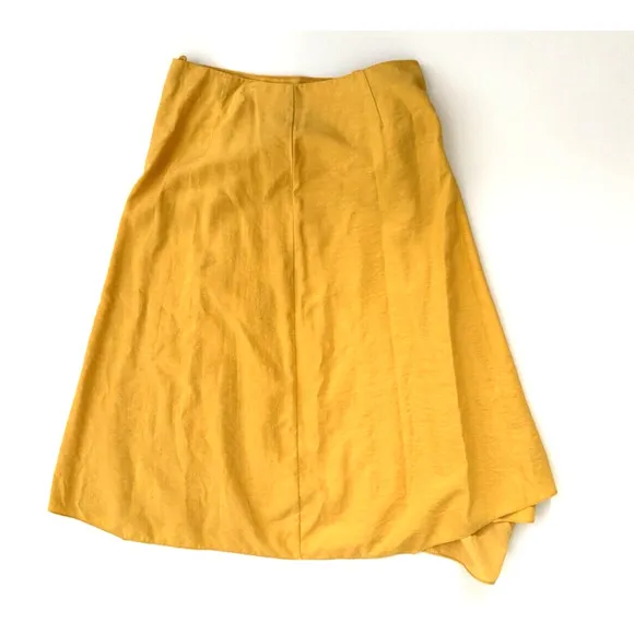 Vince Skirt 10 Side-Buckle Drape A-Line Midi Yellow Viscose Stretch Casual