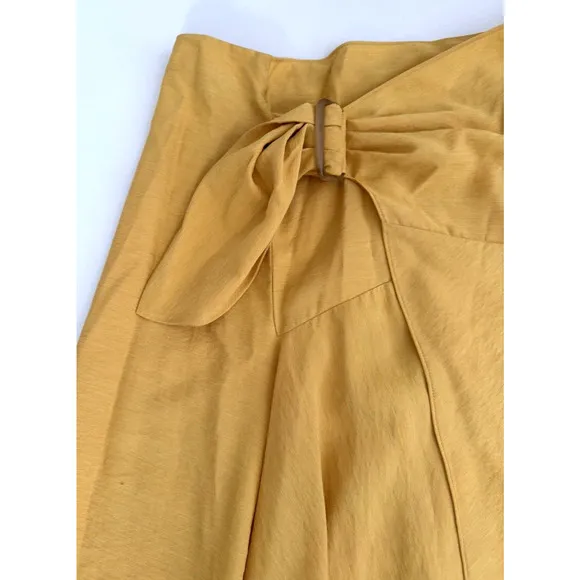 Vince Skirt 10 Side-Buckle Drape A-Line Midi Yellow Viscose Stretch Casual