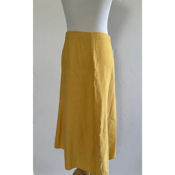 Vince Skirt 10 Side-Buckle Drape A-Line Midi Yellow Viscose Stretch Casual