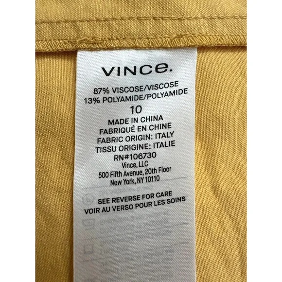 Vince Skirt 10 Side-Buckle Drape A-Line Midi Yellow Viscose Stretch Casual