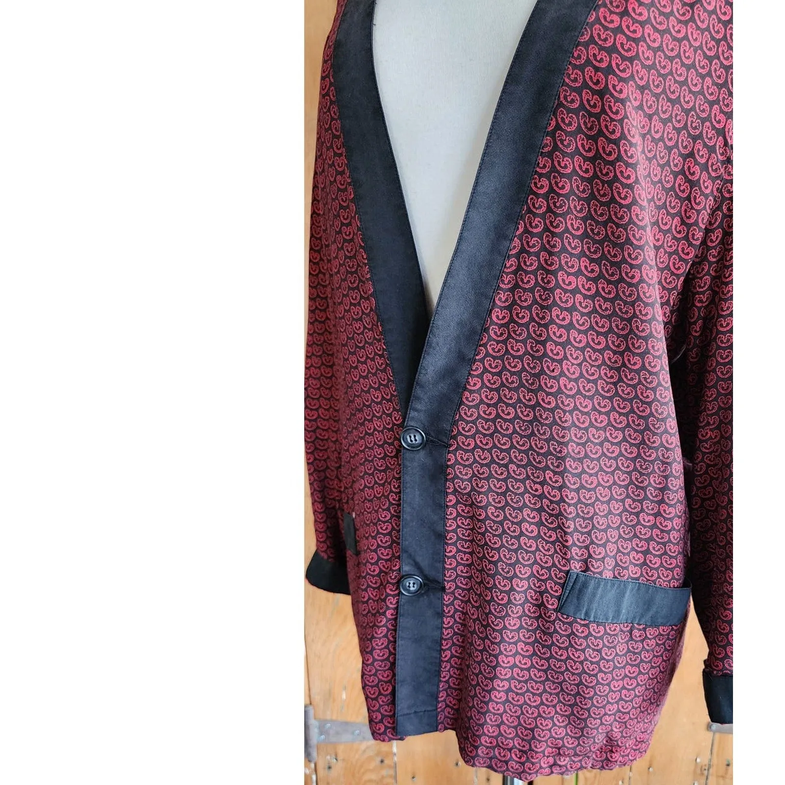 Vintage 90s Red Silk Jacket Printed Blazer by GoSilk / M
