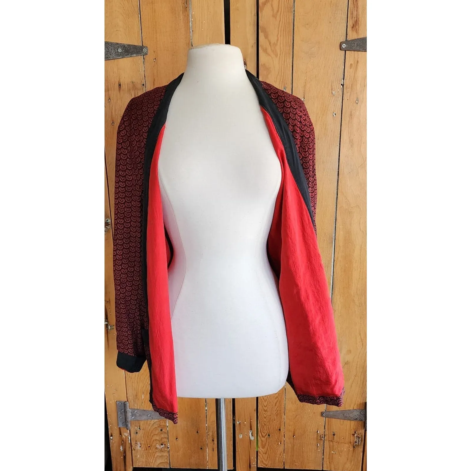 Vintage 90s Red Silk Jacket Printed Blazer by GoSilk / M