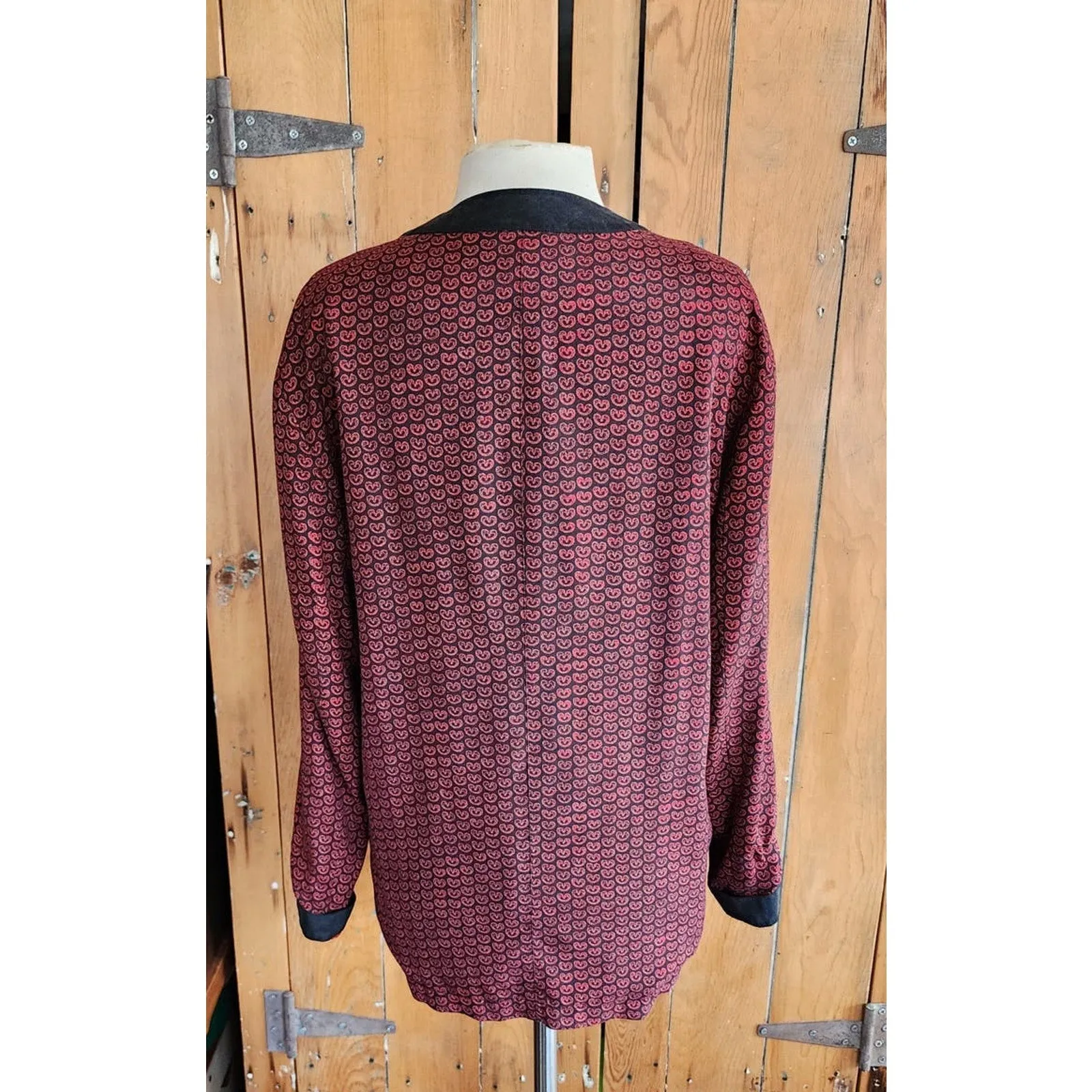 Vintage 90s Red Silk Jacket Printed Blazer by GoSilk / M