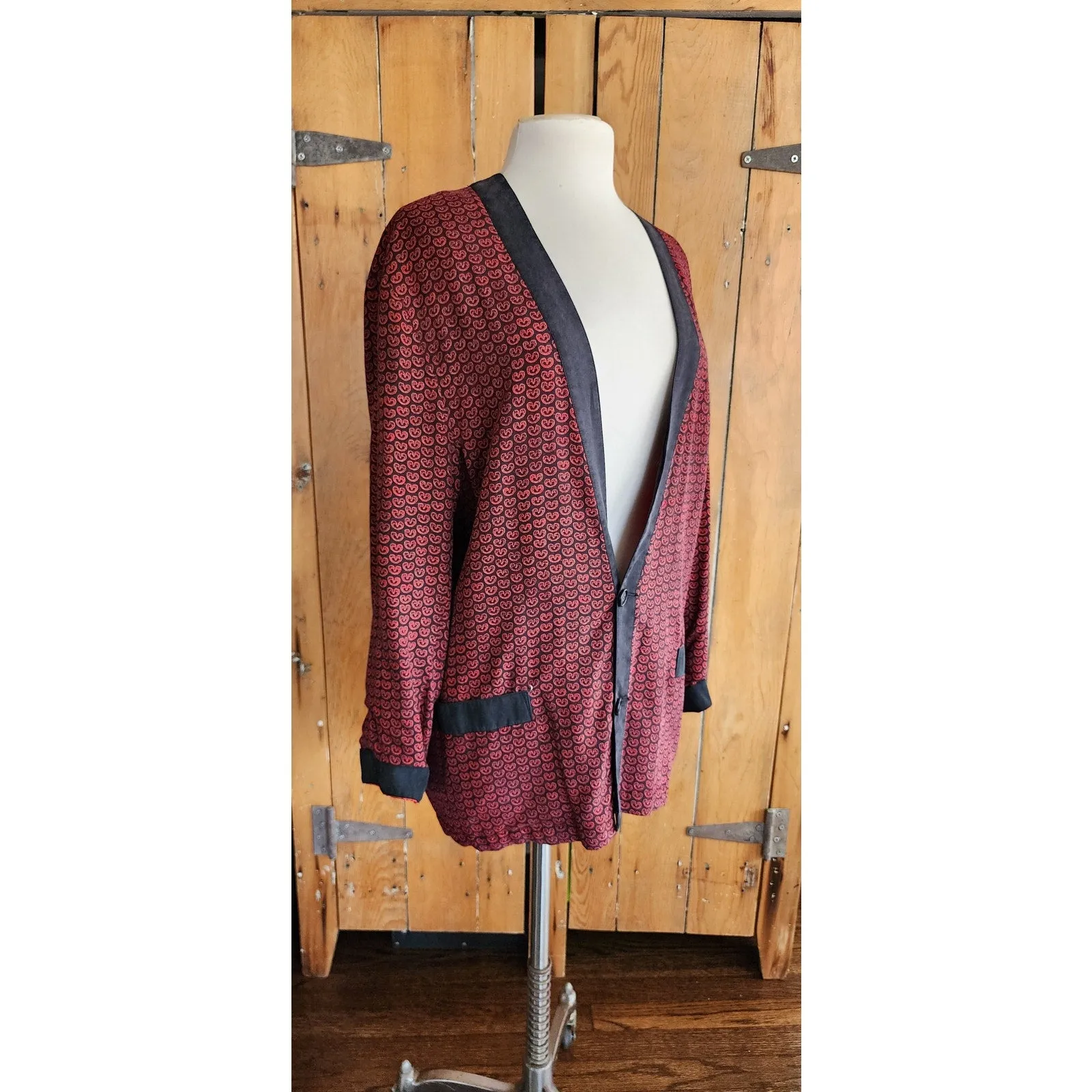 Vintage 90s Red Silk Jacket Printed Blazer by GoSilk / M
