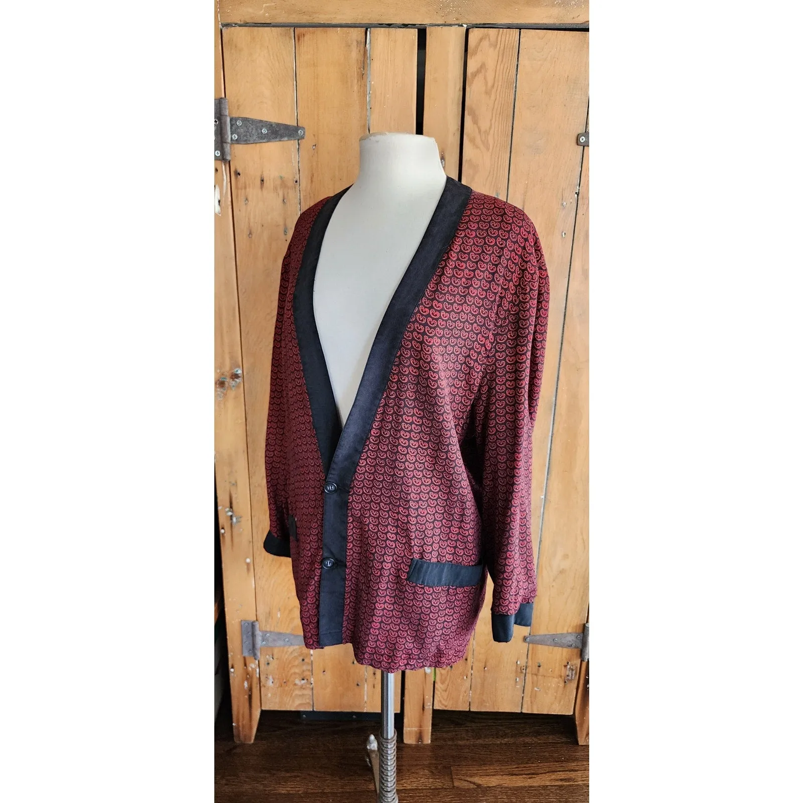 Vintage 90s Red Silk Jacket Printed Blazer by GoSilk / M