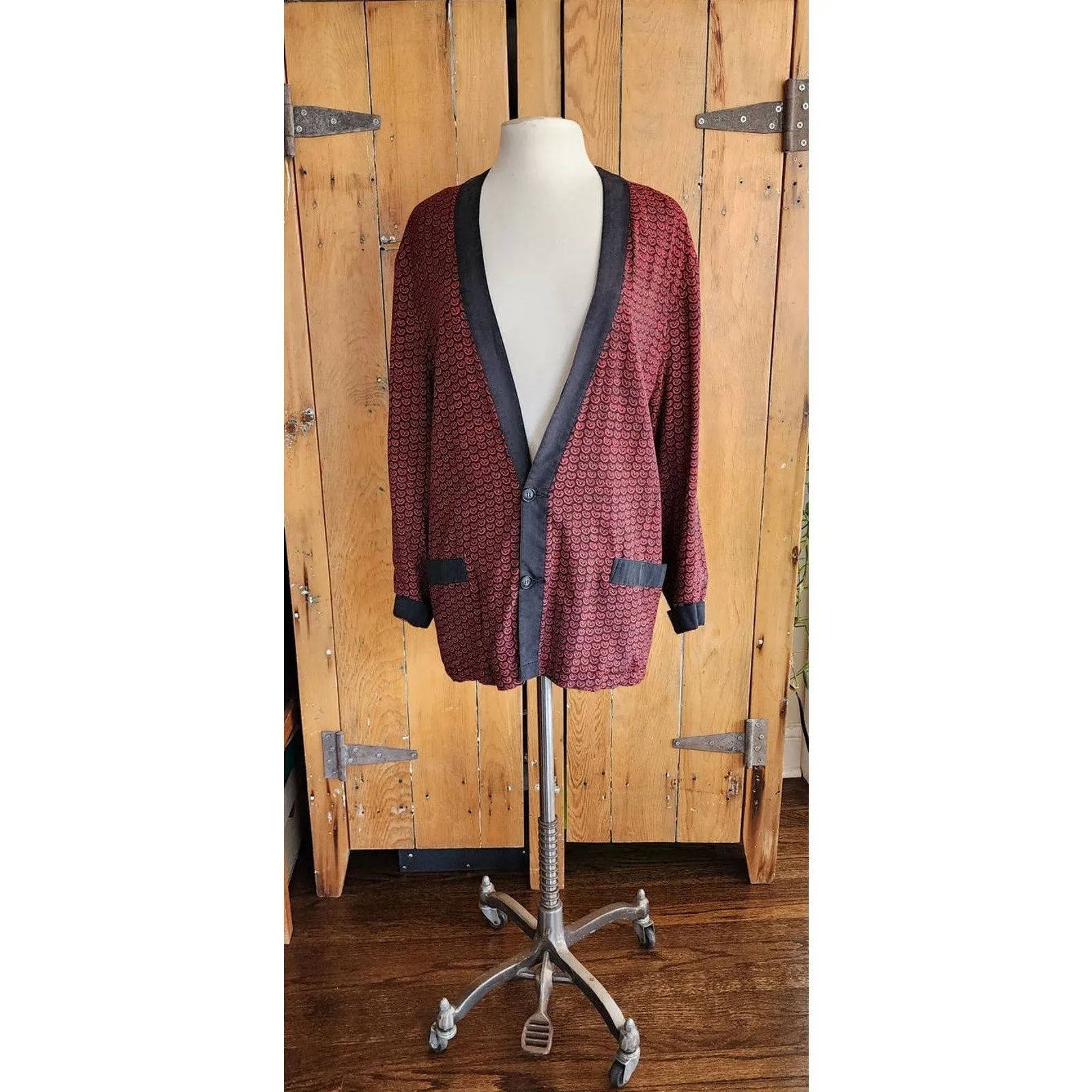 Vintage 90s Red Silk Jacket Printed Blazer by GoSilk / M