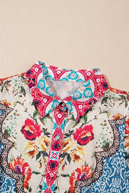 Vintage Boho Ruffle Rose Floral Mini Short Dress