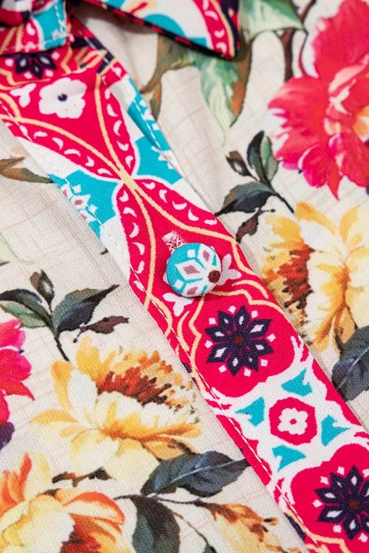 Vintage Boho Ruffle Rose Floral Mini Short Dress