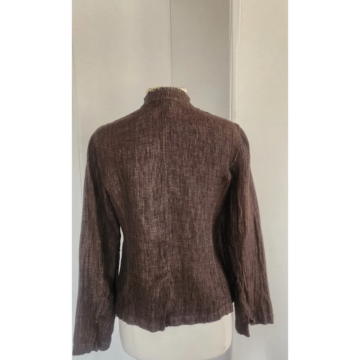 Vintage Y2K Eileen Fisher Brown Linen Jacket Raw Edge Button Down/ M