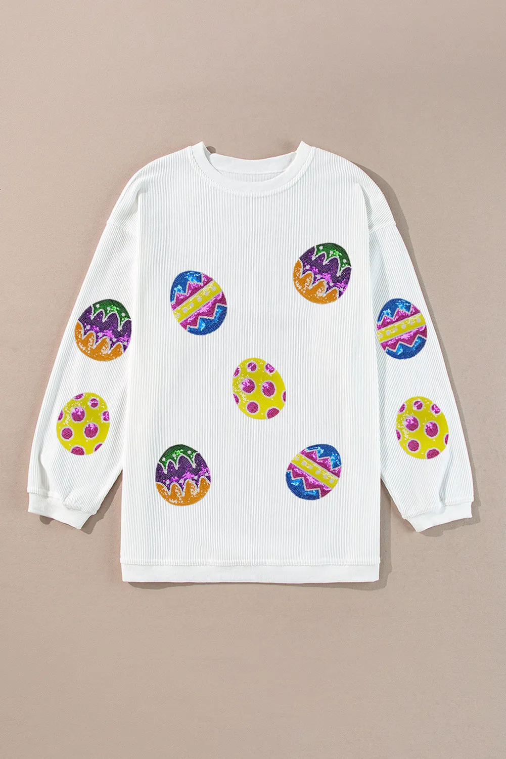 White Easter Egg Corded Oversized Sweatshirt