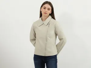Women Solid Shirt Collar Jacket