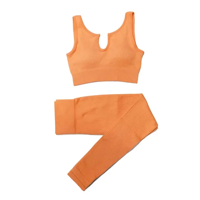 Women's 2-Piece Tracksuit Workout Set - High Waist Seamless Yoga Outfit