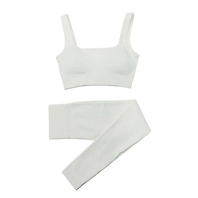 Women's 2-Piece Tracksuit Workout Set - High Waist Seamless Yoga Outfit