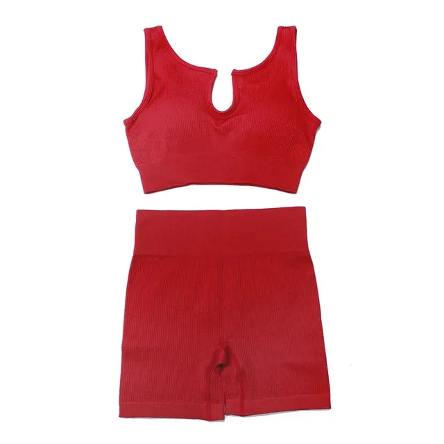 Women's 2-Piece Tracksuit Workout Set - High Waist Seamless Yoga Outfit