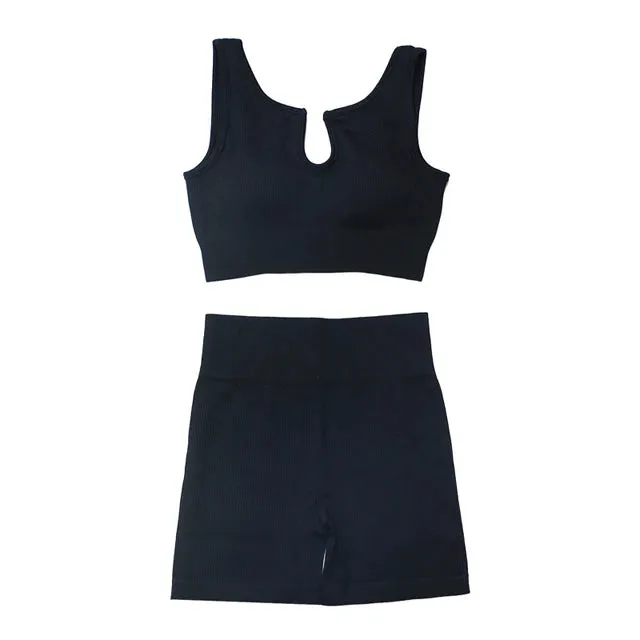 Women's 2-Piece Tracksuit Workout Set - High Waist Seamless Yoga Outfit