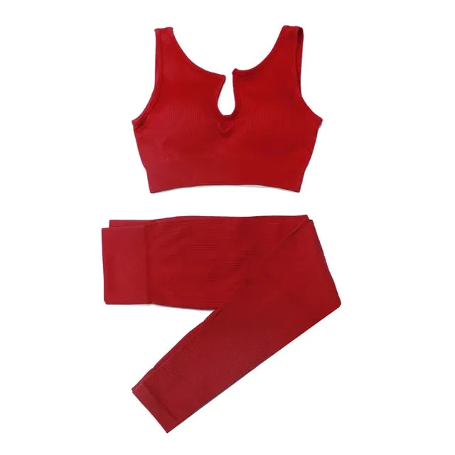 Women's 2-Piece Tracksuit Workout Set - High Waist Seamless Yoga Outfit