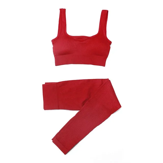 Women's 2-Piece Tracksuit Workout Set - High Waist Seamless Yoga Outfit
