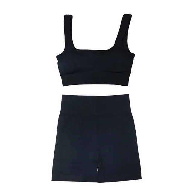 Women's 2-Piece Tracksuit Workout Set - High Waist Seamless Yoga Outfit