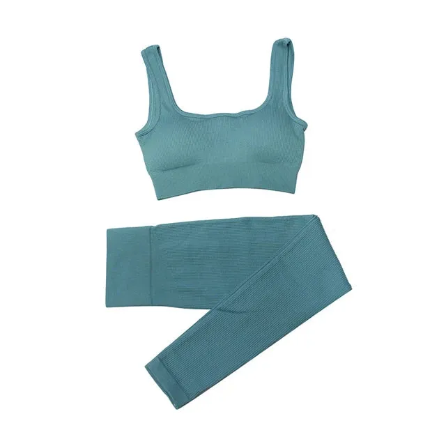Women's 2-Piece Tracksuit Workout Set - High Waist Seamless Yoga Outfit