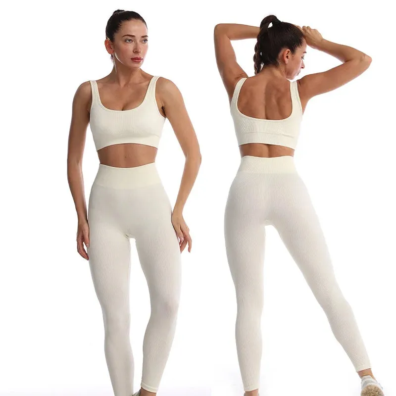 Women's 2-Piece Tracksuit Workout Set - High Waist Seamless Yoga Outfit