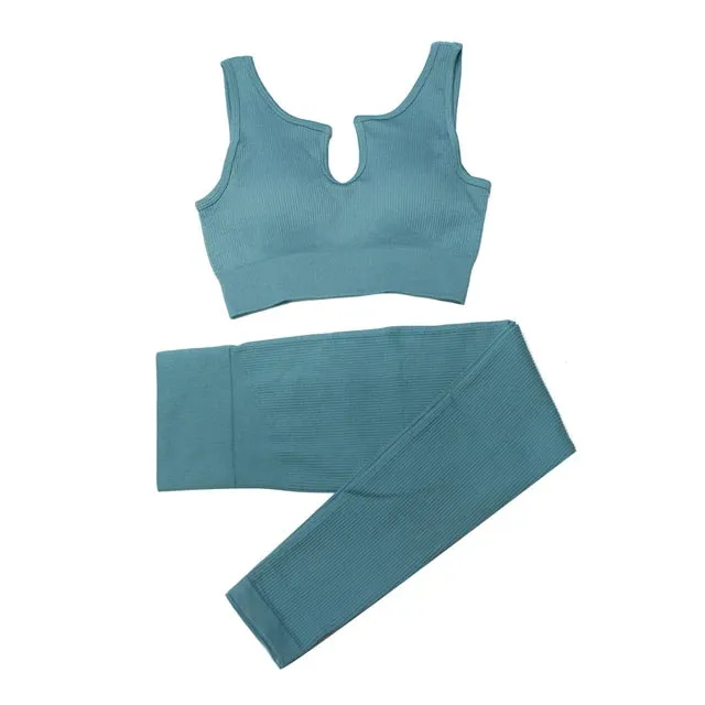 Women's 2-Piece Tracksuit Workout Set - High Waist Seamless Yoga Outfit