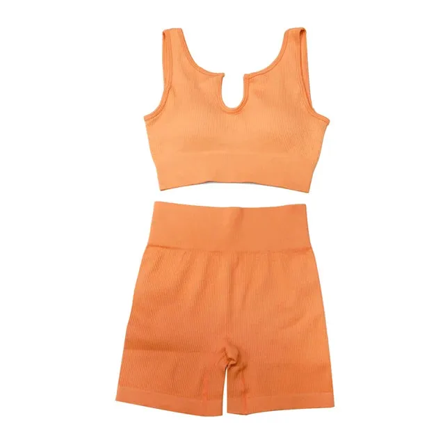 Women's 2-Piece Tracksuit Workout Set - High Waist Seamless Yoga Outfit