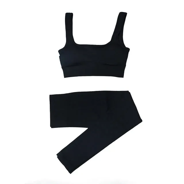 Women's 2-Piece Tracksuit Workout Set - High Waist Seamless Yoga Outfit