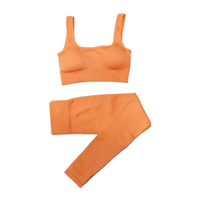 Women's 2-Piece Tracksuit Workout Set - High Waist Seamless Yoga Outfit