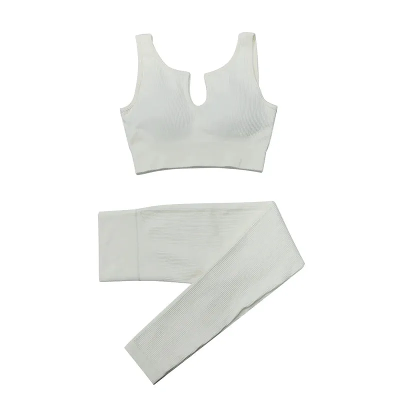 Women's 2-Piece Tracksuit Workout Set - High Waist Seamless Yoga Outfit
