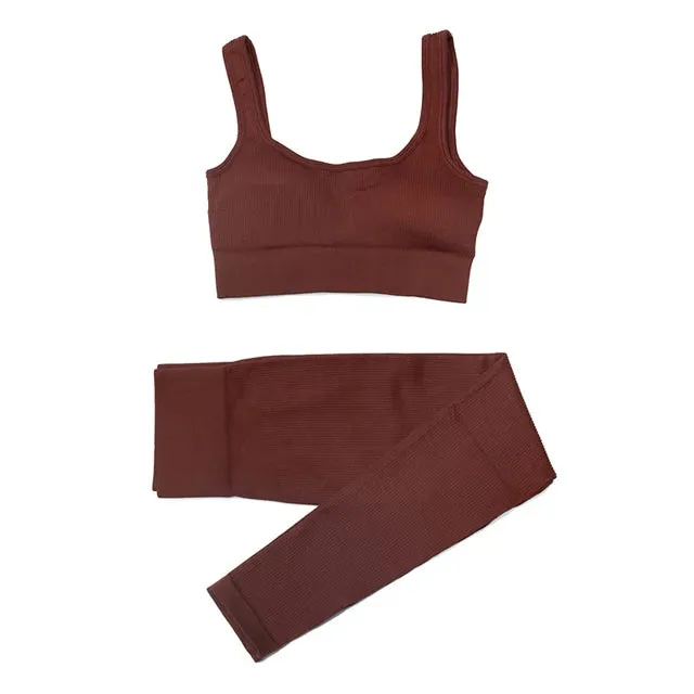 Women's 2-Piece Tracksuit Workout Set - High Waist Seamless Yoga Outfit
