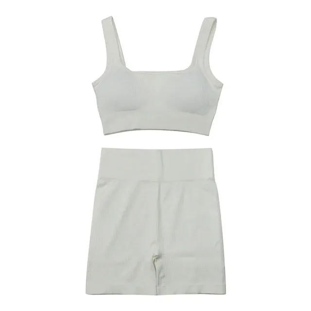 Women's 2-Piece Tracksuit Workout Set - High Waist Seamless Yoga Outfit