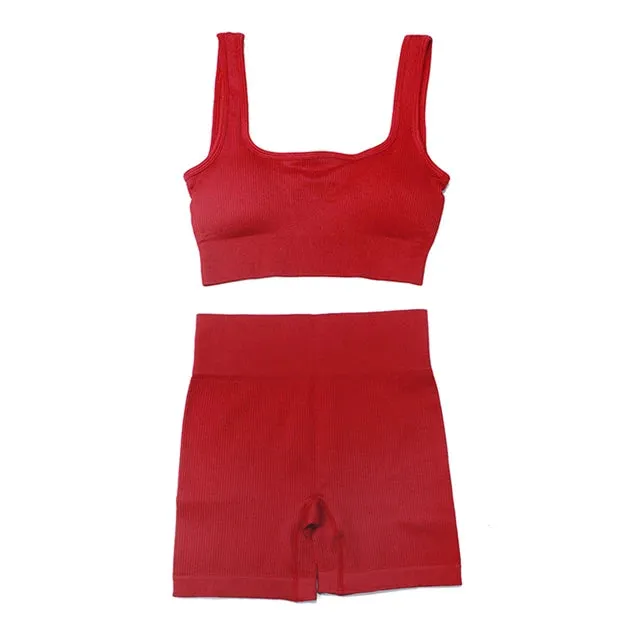 Women's 2-Piece Tracksuit Workout Set - High Waist Seamless Yoga Outfit