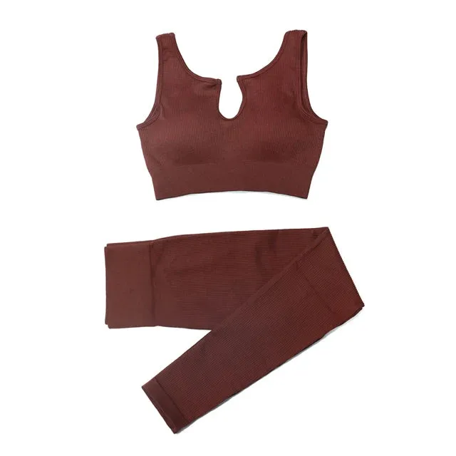 Women's 2-Piece Tracksuit Workout Set - High Waist Seamless Yoga Outfit