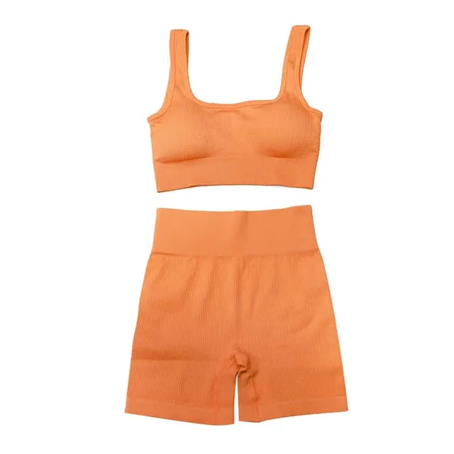 Women's 2-Piece Tracksuit Workout Set - High Waist Seamless Yoga Outfit