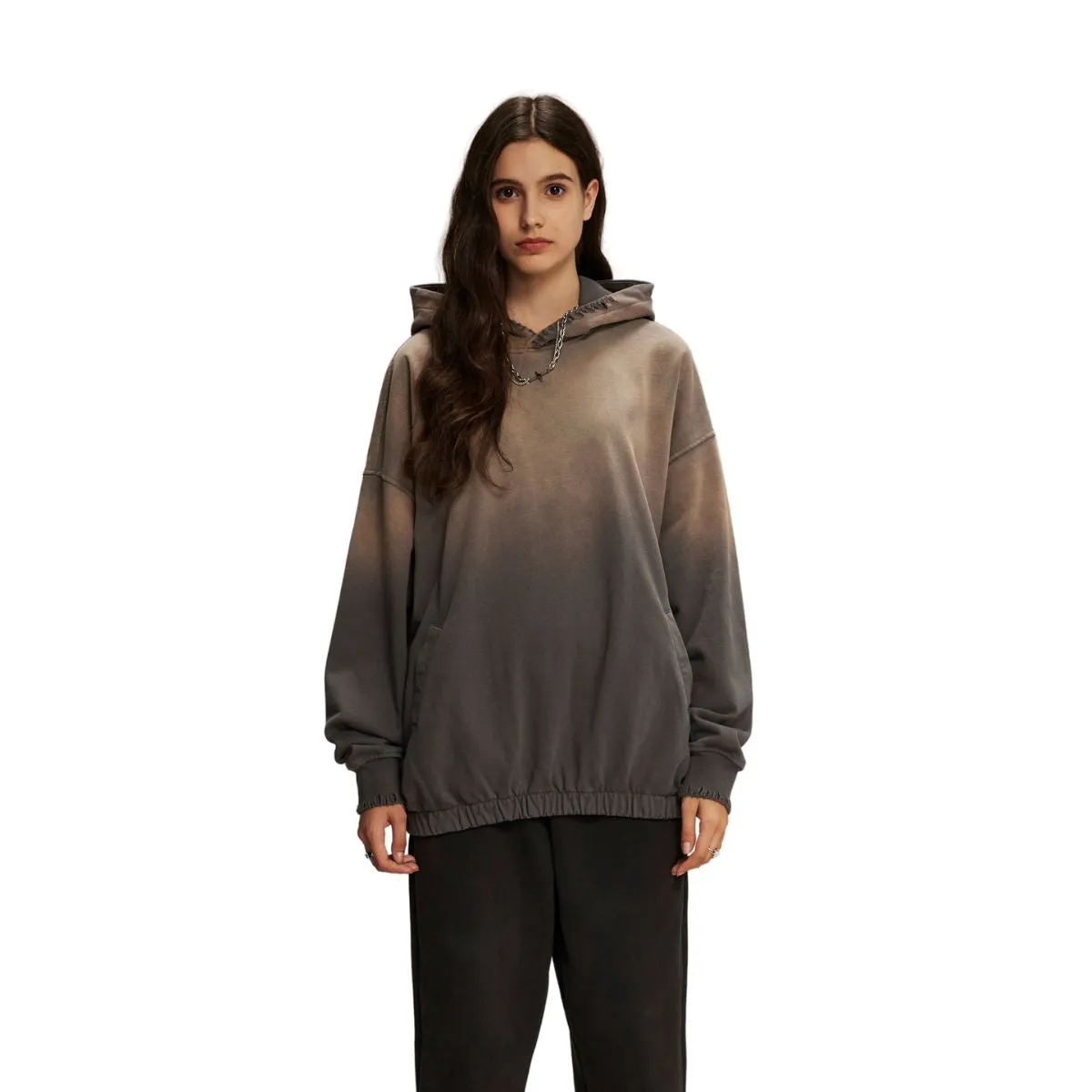 Women's Acid Wash Elastic Hem Hoodie