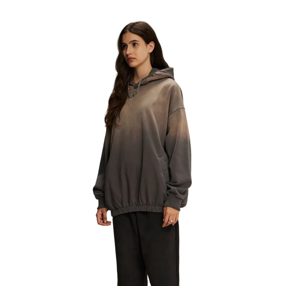 Women's Acid Wash Elastic Hem Hoodie