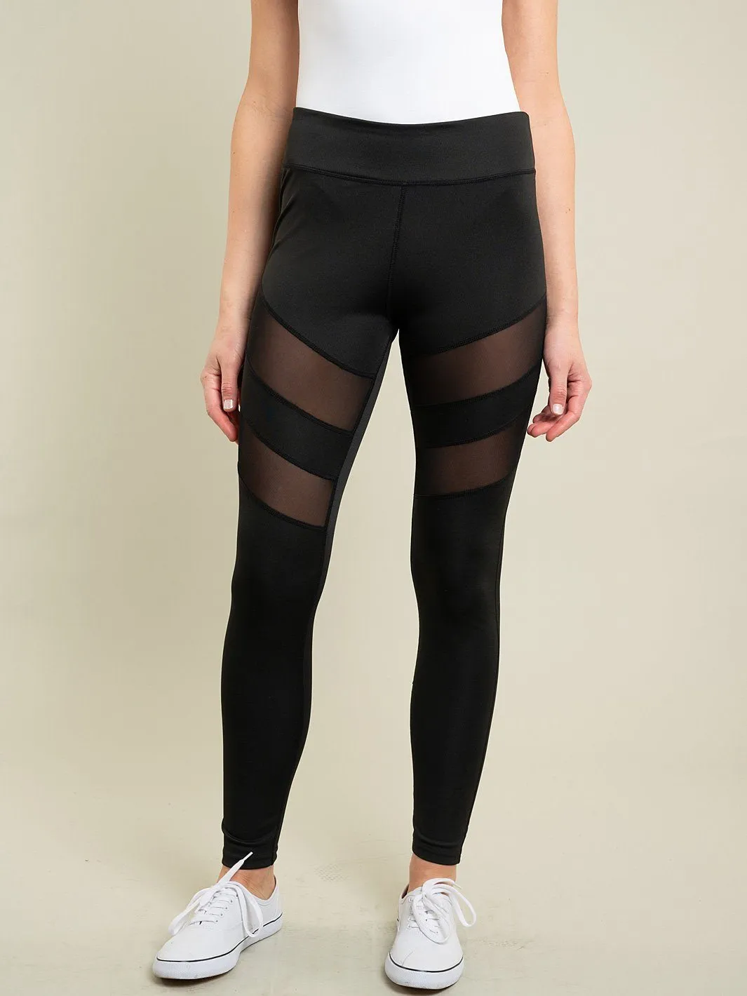WOMENS DOUBLE MESH PANEL LEGGINGS