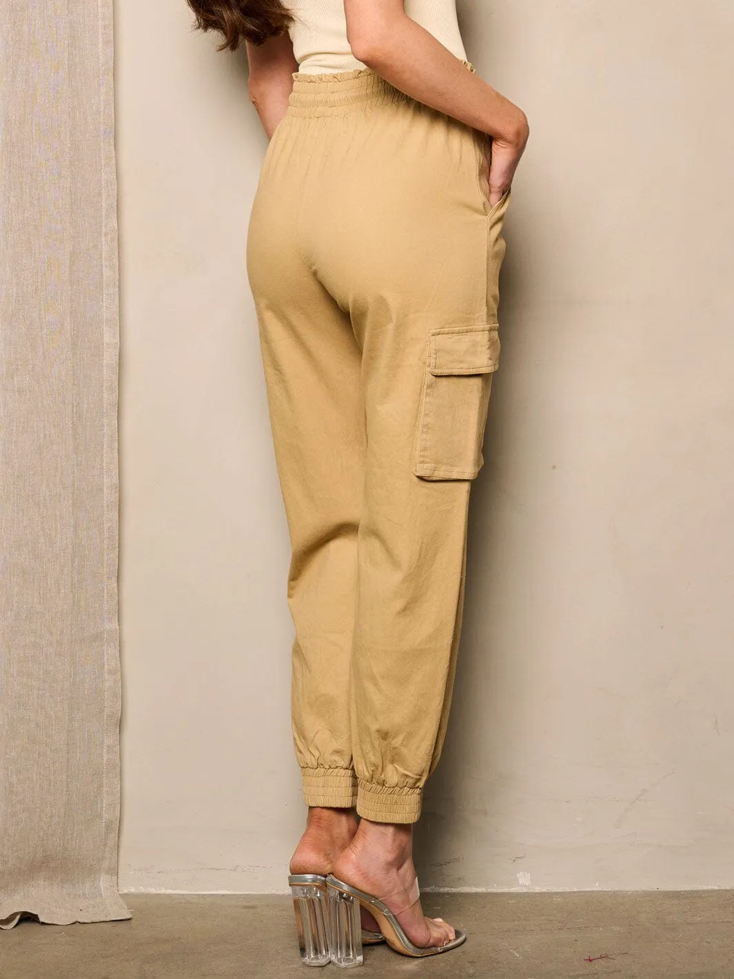 WOMEN'S ELASTIC WAIST CARGO JOGGER PANTS