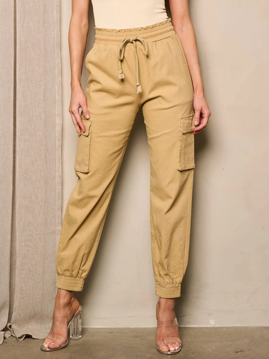 WOMEN'S ELASTIC WAIST CARGO JOGGER PANTS