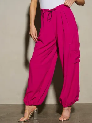 WOMEN'S ELASTIC WAIST SELF TIE JOGGER LEGS POCKETS PANTS