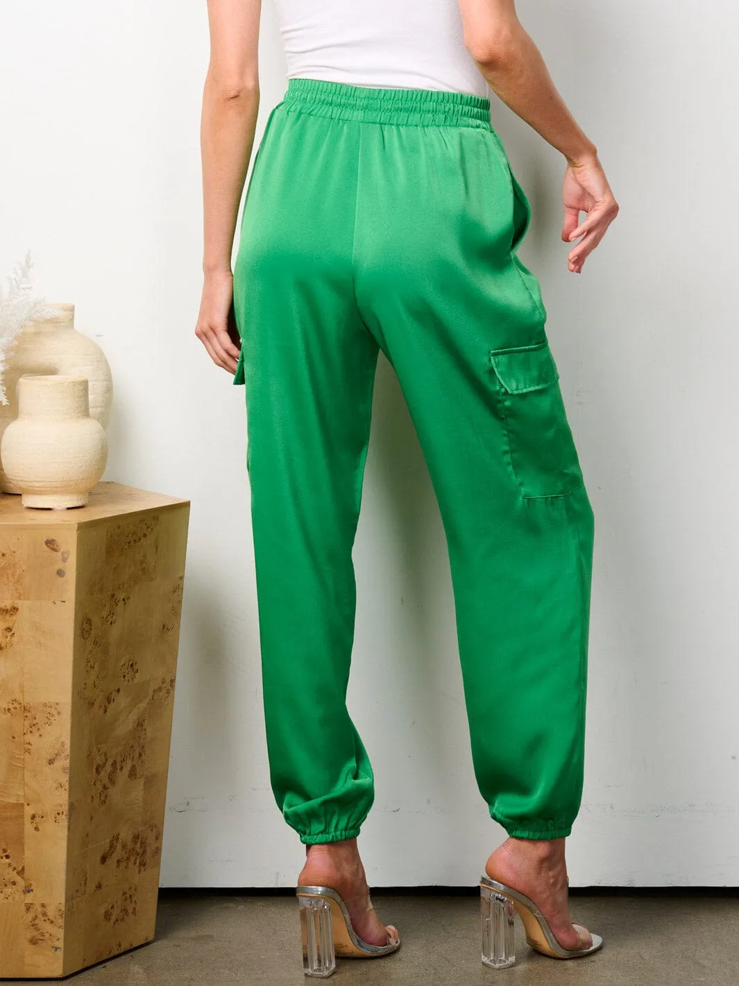 WOMEN'S ELASTIC WASIT CARGO POCKETS JOGGER PANTS